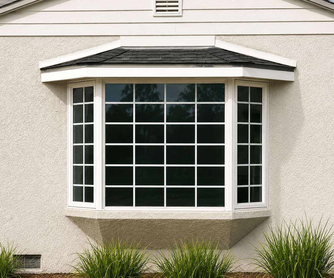 Bay or bow window creating a bright projecting area in a finished room