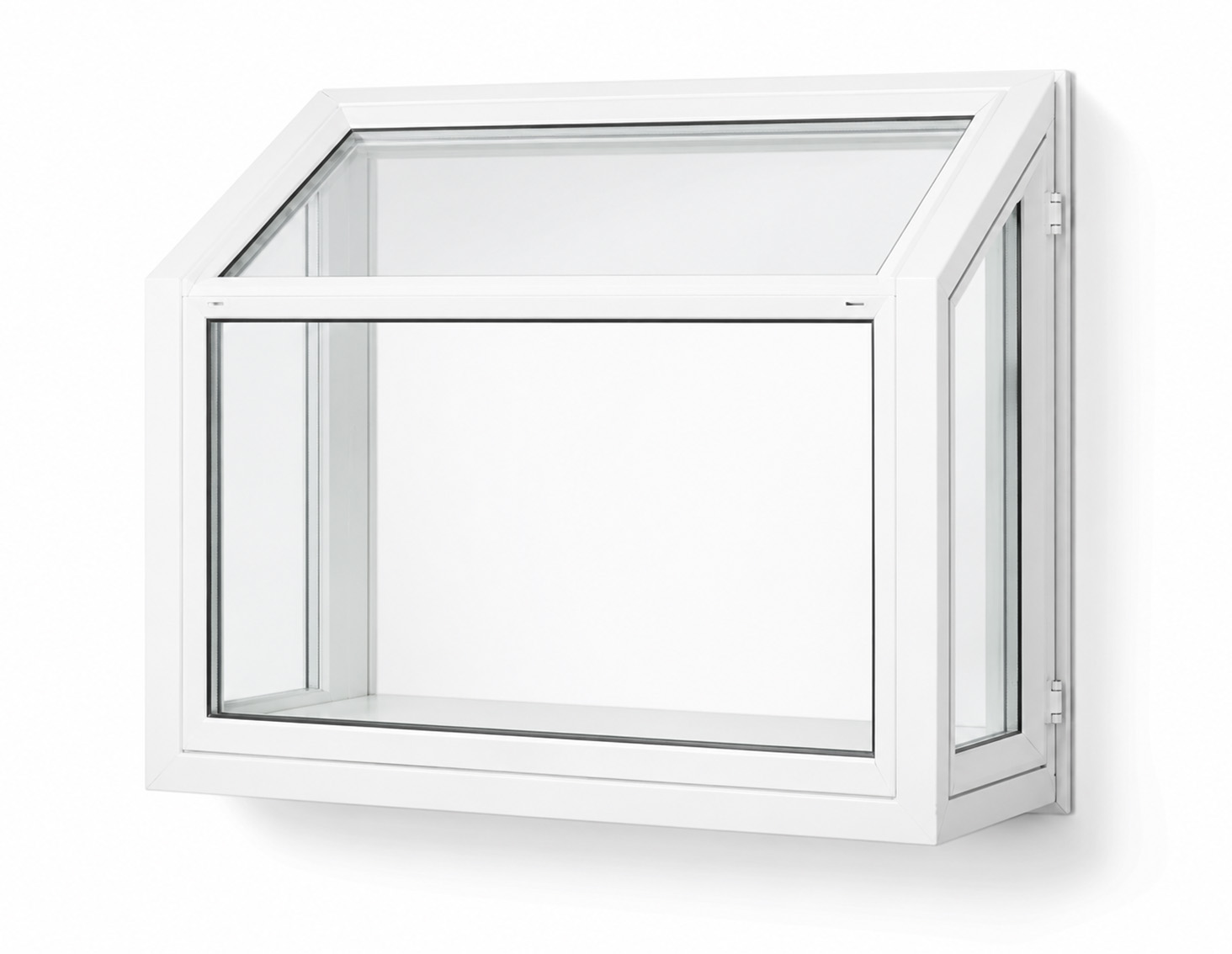 Garden window projecting from a completed kitchen or residential exterior