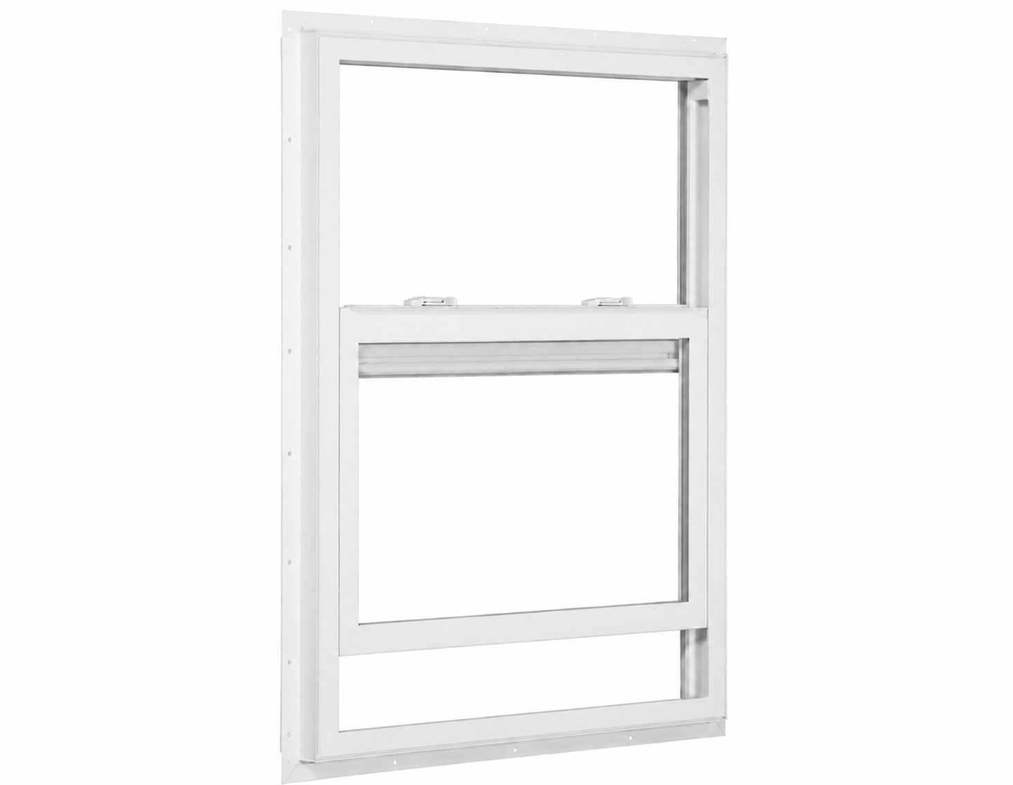 Finished white single hung windows installed in a residential room